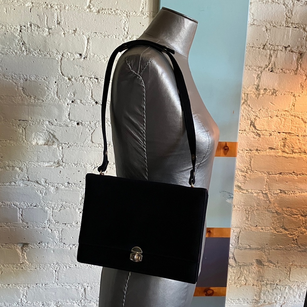 Vintage Black Suede Handbag by Frenchy of California adjustable strap
